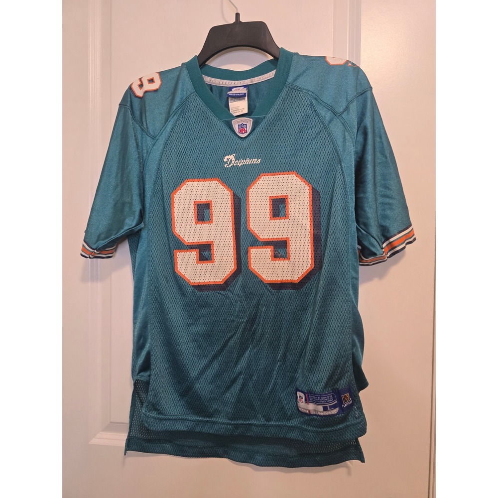 Reebok Jason Taylor Miami Dolphins NFL Jersey Kids Large 14-16 Teal 99 Vintage